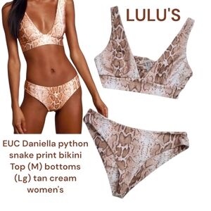 LULU'S Daniella python snake print bikini Top (M) bottoms (Lg) tan cream women's